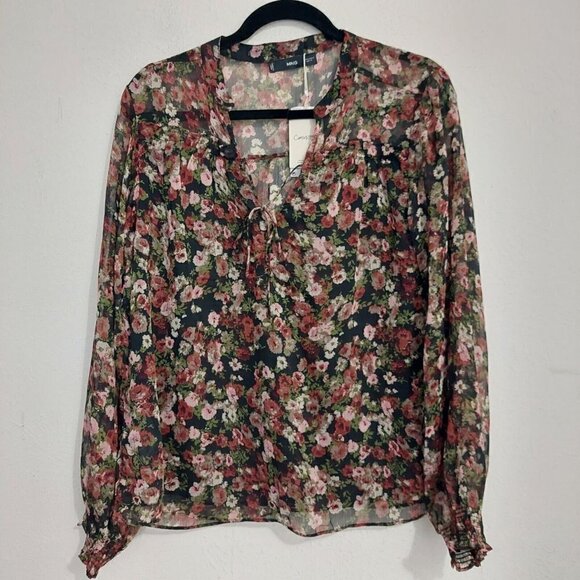 Mango Womens Black Brown Floral Multicolored Floral Print Sheer Long Sleeve Sz 6 - Picture 1 of 8